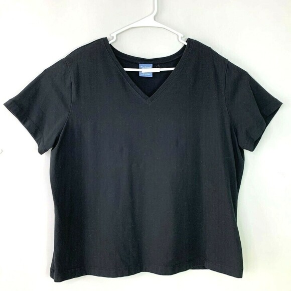 Westbound Knit Top Women 1X V-neckline Short Sleeve Black Basic - Picture 1 of 5